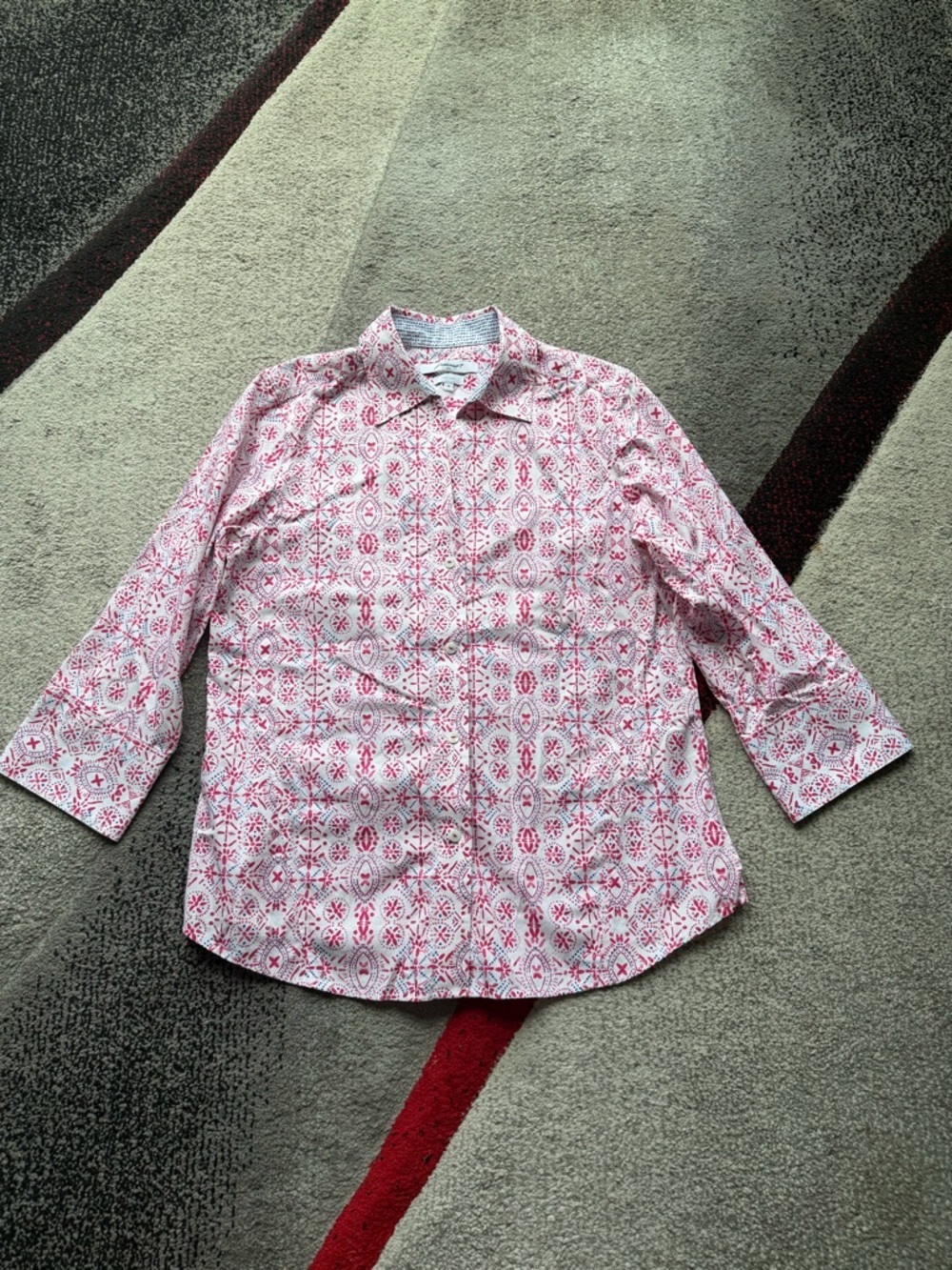 Foxcroft Pink Geometric Print Easy Care Shirt